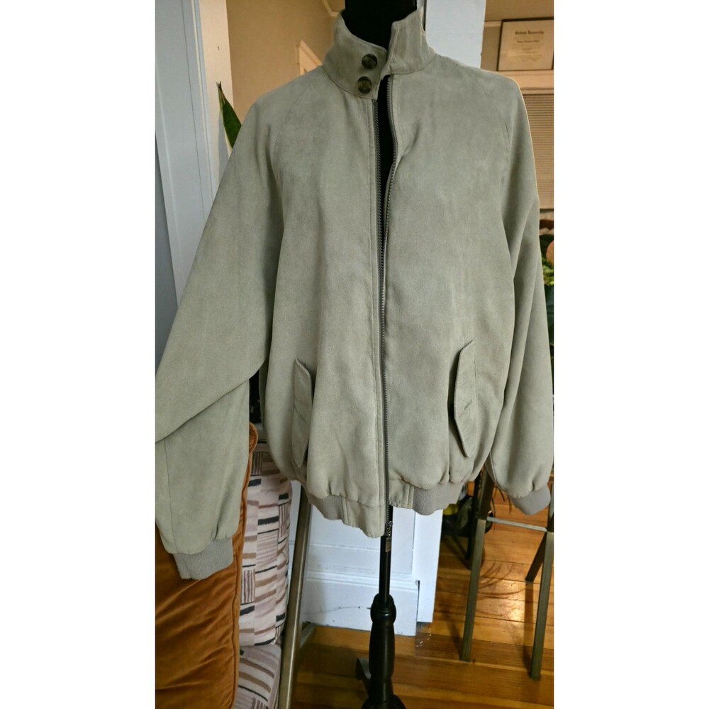 Bill Blass VintageMen's Beige Suedecloth Bomber Jacket Full Zip , Size M
